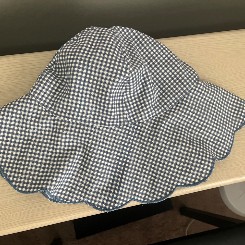 Scalloped Blue Gingham Packable Sun Hat - image 2